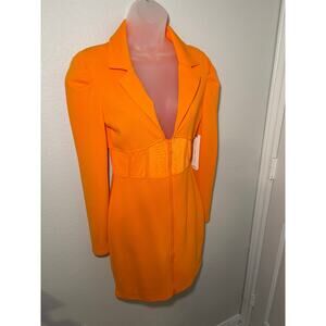 Almost Famous Bright Orange Zip-Up Mini Dress – Size L – NWT